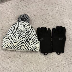 The North Face Black and White Zigzag Beanie and Gloves